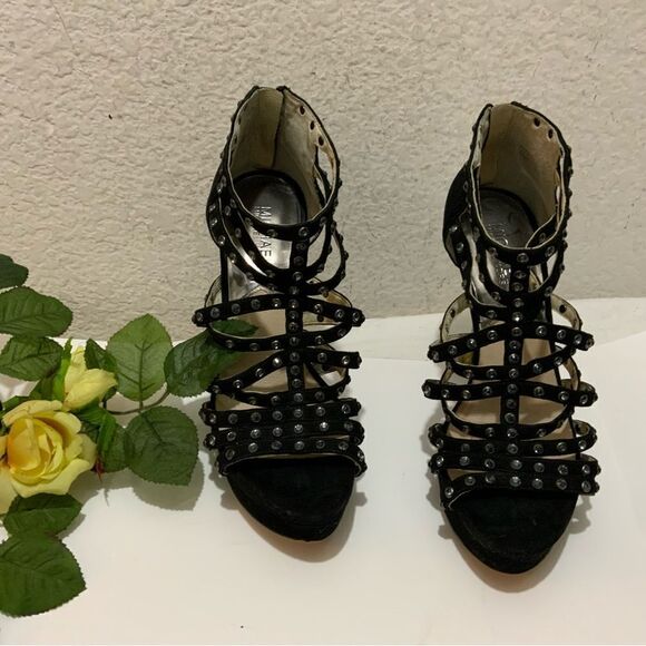 Micheal kors black suede rhinestone studded platforms heels size 7.5 - Picture 1 of 13